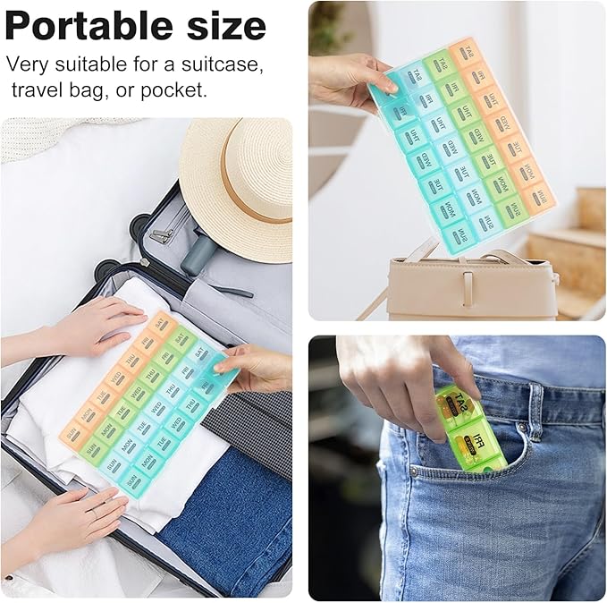 Monthly Pill Organizer, Once a Day, 4 Weeks a Month, 28 Days in a Large Pill Box, Portable for Travel, can Hold a Large Amount of Vitamins, Supplements, Fish Oil, and Medication (White)