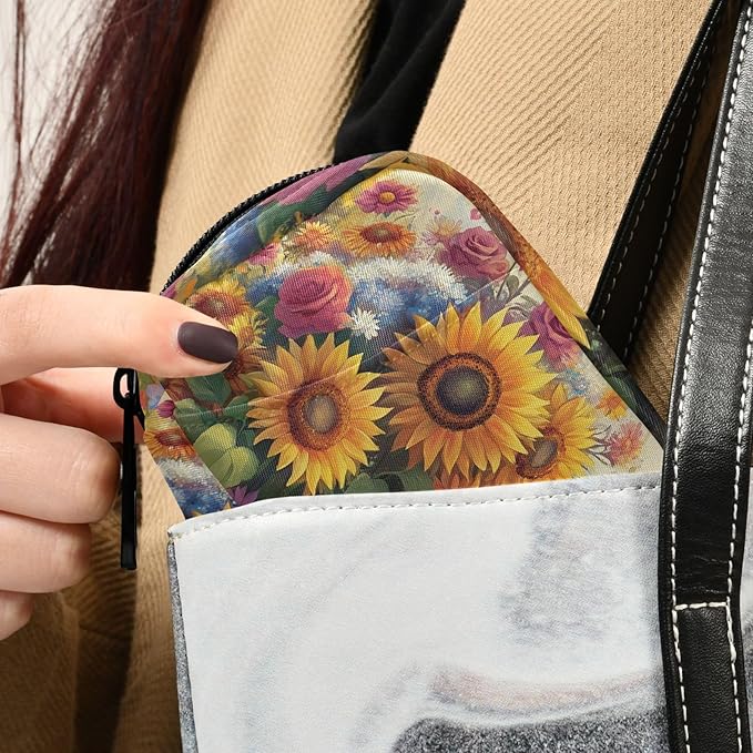 Travel Pill Case Colorful Spring Sunflower and Rose Weekly Small Pill Box 7 Day Pill Box Pill Organizer Bag