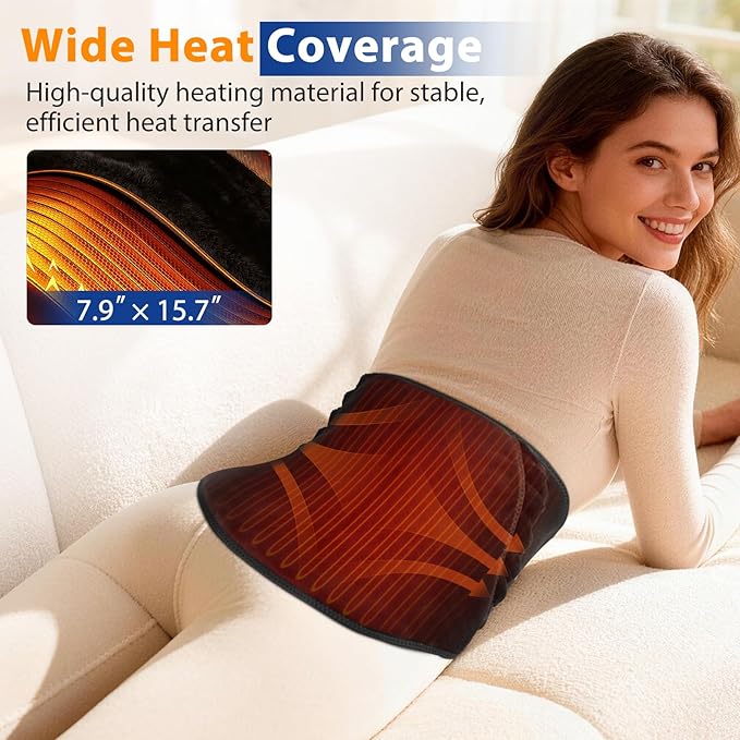 Cordless Heating Pad for Back, Back Heating Pad Rechargeable Heated Waist Belt Wrap with Built-in Warming Layer 5 Heat Options & 3 Auto Timer