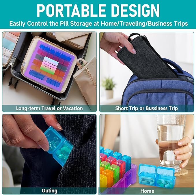 Monthly Pill Organizer 2 Times a Day, Portable AM PM Pill Box with Weekly Travel Bag, Large Capacity Medicine Organizer with Labels, 30 Day Pill Case & Pill Cutter for Medication Management(Purple)