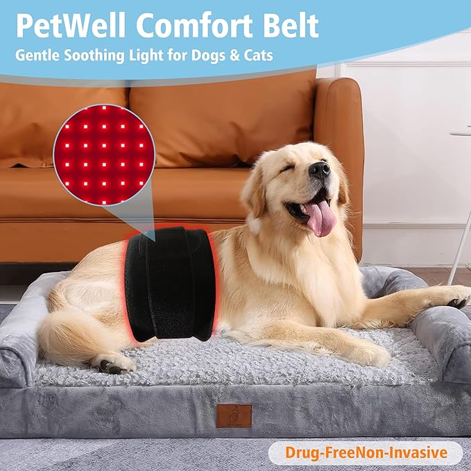 PetWell Comfort Belt: 120 LED Dog & Cat Red Light Therapy Belt - Portable Infrared Light Wrap for Back, Hips, Knees | Soothing Mat Pad Device for Arthritis & Pain Relief in Pets