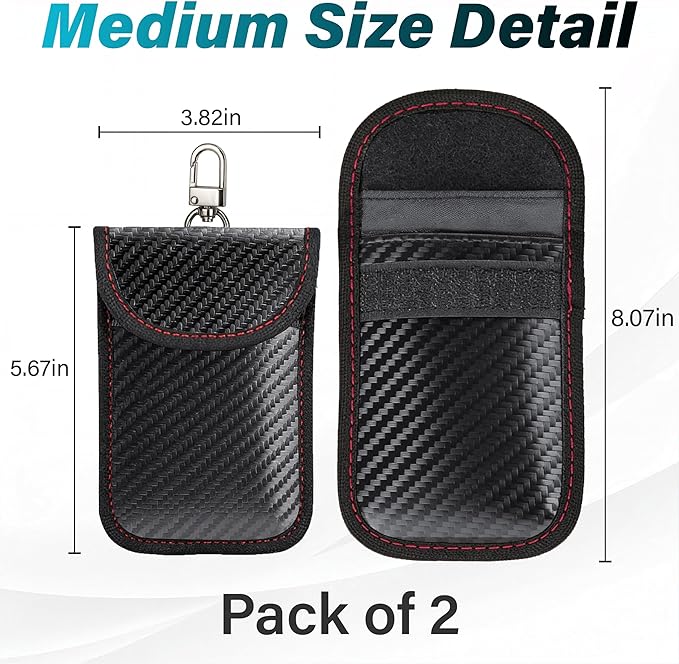 2 Pcs Faraday Bag for Car Keys, RFID Signal Blocking Pouch, Anti-Theft Key Fob Protector, Cell Phone Signal Blocker Case, Car Key Fob Cage (Medium)