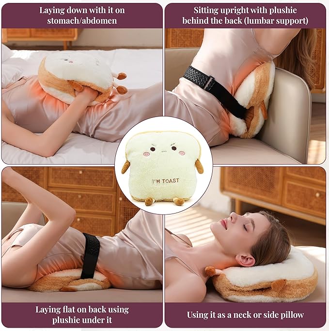 Cute Heating Pad for Period Cramps Menstrual Pain Relief, Soft Cuddly Large 14" Hot Plush Bread USB Electric Heat Pads, Back & Lumbar Pain Relief Stuffed Animals Funny Gifts for Women Teen Girls