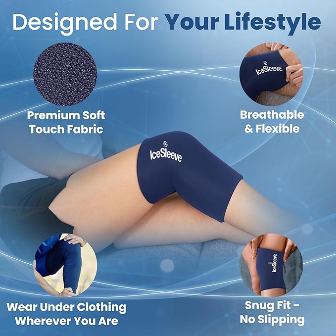 IceSleeve Elbow & Knee Ice Pack Wrap, Reusable Ice Sleeve for Arm & Leg, Flexible Gel Ice Pack for Knee Injuries, Tennis Freeze Sleeve Elbow Compression Wrap, Cold & Heat Therapy, Blue SM 1 Pack