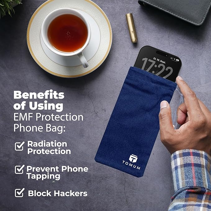 TOMUM EMF Shield Sleeve for Cell Phone - EMF Protection Smartphone Pouch - Anti EMP Bag - Signal Blocking Case for Radiation EMP 5G RFID Blue