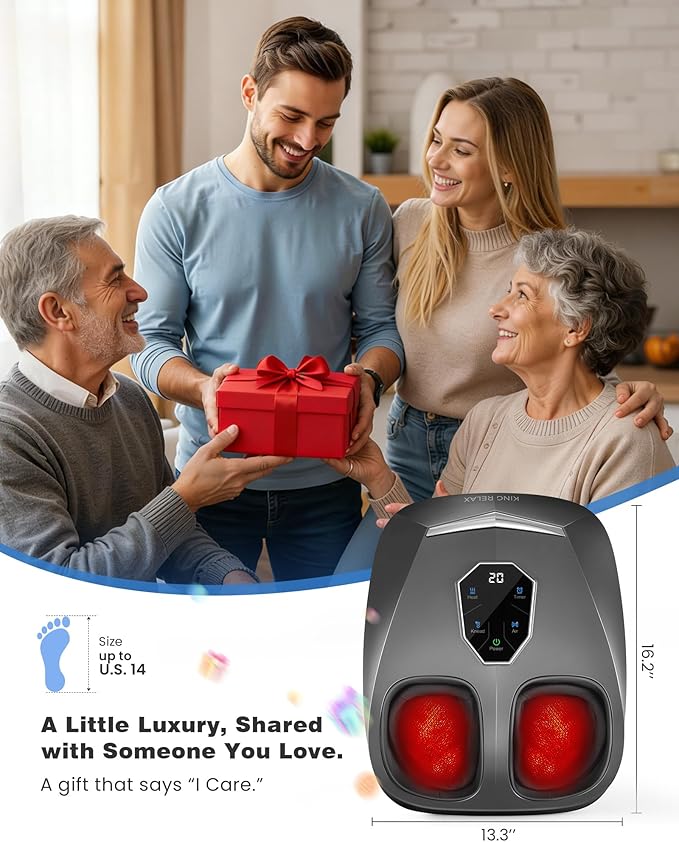 KING RELAX Shiatsu Foot Massager with Heat, 2026 Upgraded Deep Kneading & Squeeze Massage for Plantar Fasciitis, Modern Sculpted Design, Fits Up to Size 14, FSA Eligible HSA Store, Mothers Day Gifts
