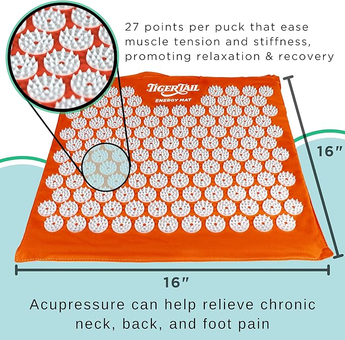 Tiger Tail Acupressure Energy Mat for Neck, Back, Shoulder, and Feet Pain Relief - Release Endorphins, Reduce Stress, Revitalize Energy Levels