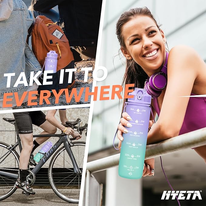 Hyeta 32oz Water Bottles with Straw - Stay Motivated and Hydrated with Convenient Times to Drink Markings, Durable, Leak-proof