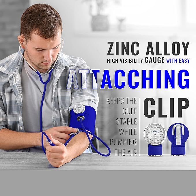 ASA TECHMED Manual Blood Pressure Monitor - Aneroid Sphygmomanometer for Nurses, Universal Standard Blood Pressure Cuff, Nurse Essentials with High-Molecular Velcro Nylon Arm Cuff (Royal Blue)