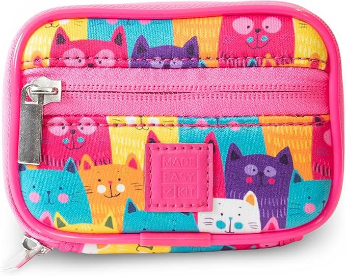 Made Easy Kit Pill Case - Weekly Medicine Organizer with Removable Seven-Day Vitamin & Supplement Box - Premium Neoprene for Travel Purse Accessory (Colorful Cat)