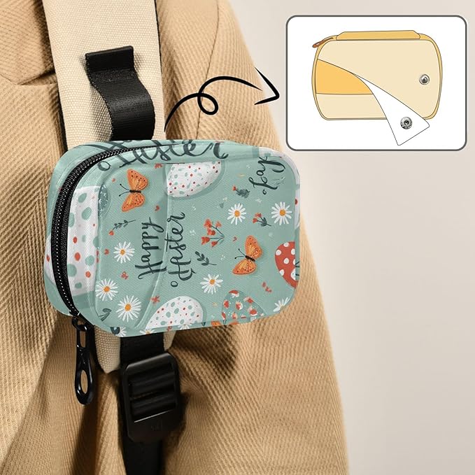 Teal Egg Daisy Easter Travel Pill Organizer Case Box Container Weekly Portable Vitamin Medicine Holder Storage Bag with Zipper Removable