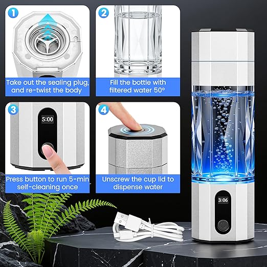 Hydrogen Water Bottle 10,000+PPB - PPB Molecular Hydrogen Infusion - SPE/PEM Technology (Silver)