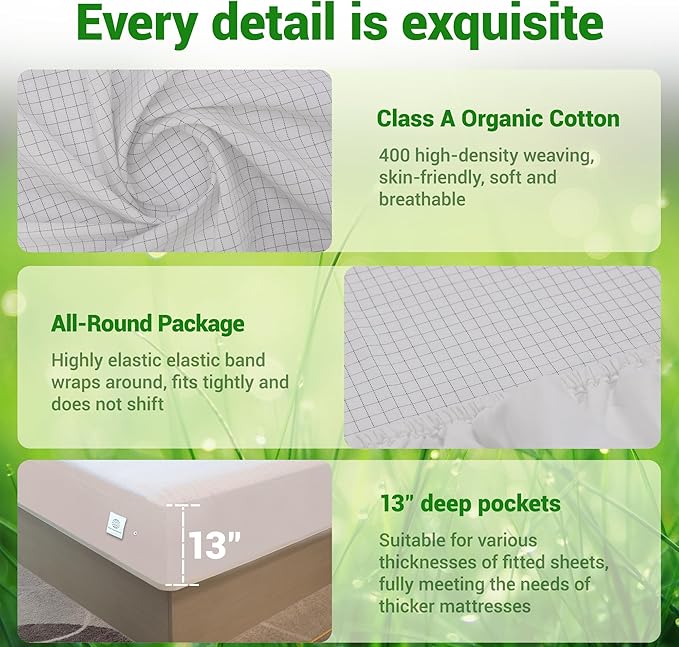 Grounding Sheets King, 80% Organic Cotton + 20% Silver Fiber, Grounding Sheets Can Improve Sleep and Sub-Health, Anti-Static Grounding Well Bed Sheets with 15 ft Gounding Wire(White,76"x80"x13")