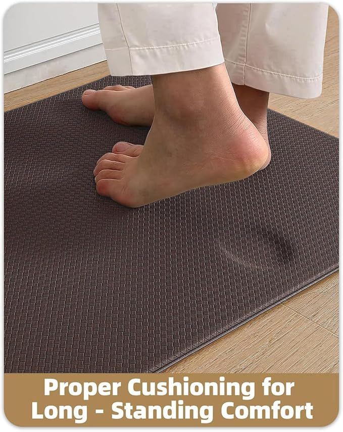 Color&Geometry Anti Fatigue Cushion Kitchen Mat for Floor -17"x59",Easy Clean, Water & Oil Proof, Anti Slip, Foam Rubber Runner Rug for Front Sink Comfort Standing,Brown