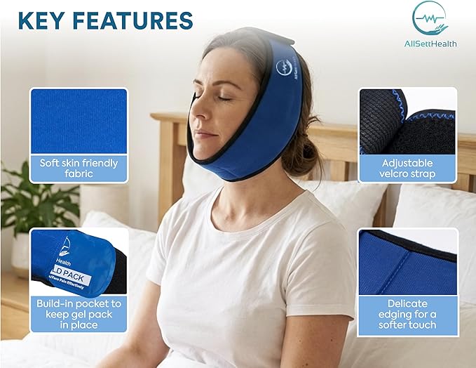 Face Ice Pack Wrap for TMJ Relief, Wisdom Teeth, Jaw, Head and Chin, 4 Reusable Hot and Cold Gel Packs, Pain Relief for Mouth, Oral and Facial Surgery