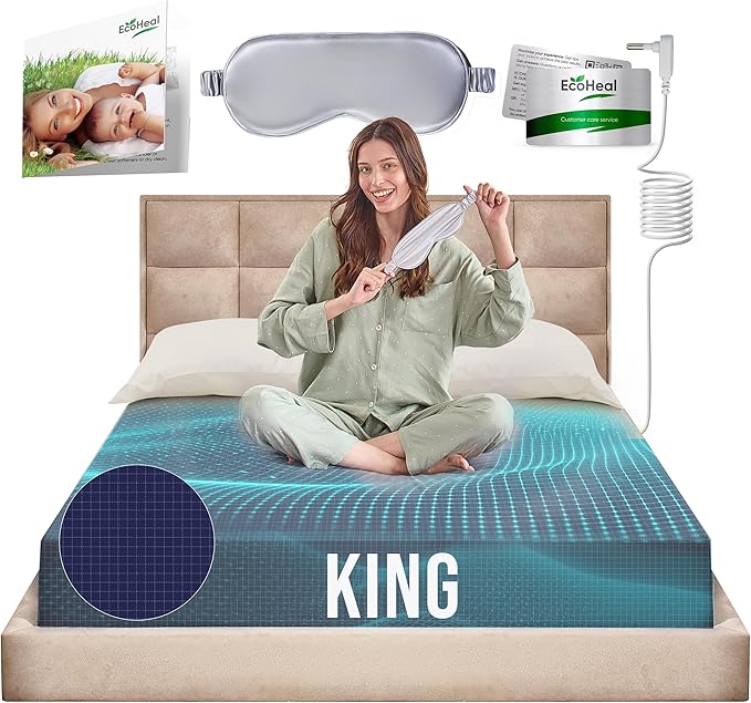 Earth Grounding Sheets King Size with 12% Silver Fiber & 4% Silk & 84% Cotton - Dark Blue - Quality Certified Grounded Well Bed Sheet - Conductive Fitted Sheet for Better Sleep