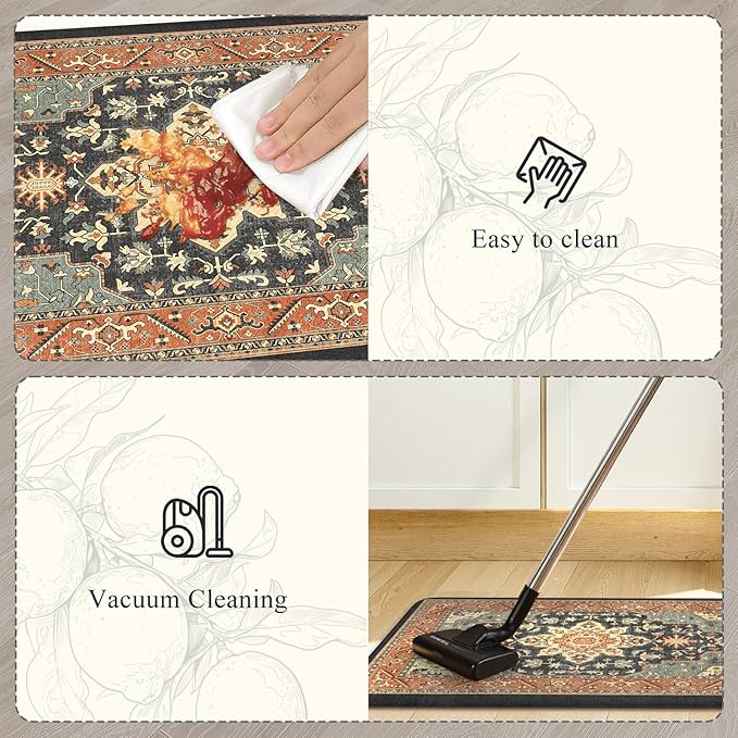 Kitchen Mats for Floor 2PCS Cushioned Anti Fatigue,Farmhouse Vintage Comfort Standing Kitchen Rugs Non Slip,Memory Foam Carpet for Laundry Office Bathroom,Blue