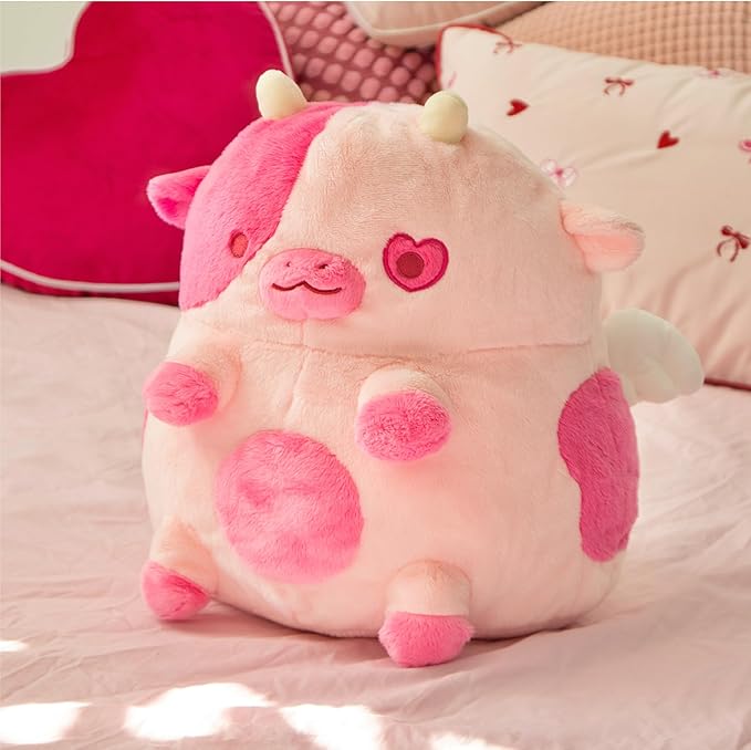 Cupid Cow Heatable Plush for Period Cramp Relief & Emotional Support, Microwavable Soft Toy Plushies, Coolable Stuffed Animal for Anxiety, Valentine's Day Gift for Pain Relief (Cupid Strawberry)