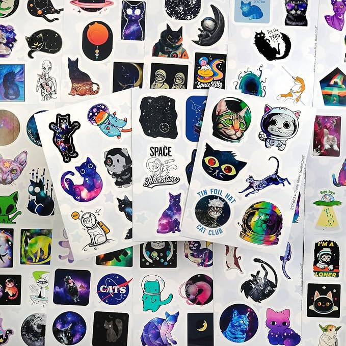BulbaCraft 100Pcs Space Cat Stickers - Galaxy Cate Stickers, Gifts for Women & Men