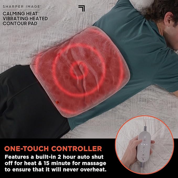 Calming Heat Vibrating Heating Contour Pad by Sharper Image- Weighted Electric Heating Pad with Massaging Vibrations, 12 Settings- 3 Heat, 9 Massage- 27 Relaxing Combinations, 14.5” x 14.5”, 4 lbs
