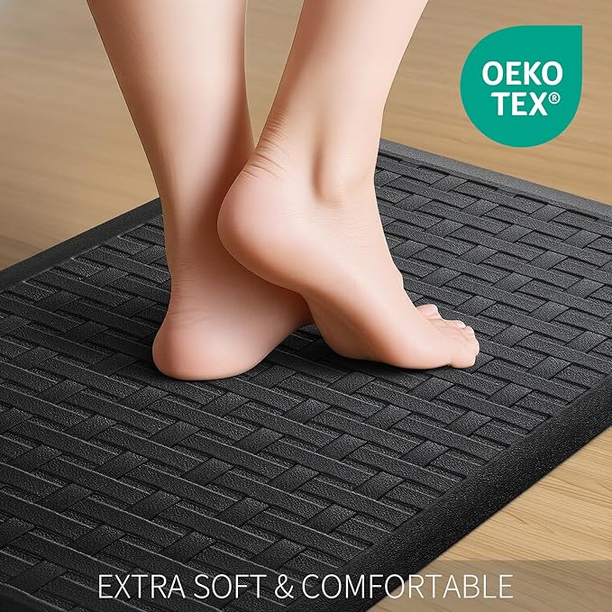 2PCS UKISS Kitchen Rugs, Cushioned Anti Fatigue Kitchen Mats for Floor, Waterproof Kitchen Rug，Non-Slip Comfort Standing Mat for Kitchen (Black, 17.3"x28"+17.3"x60")