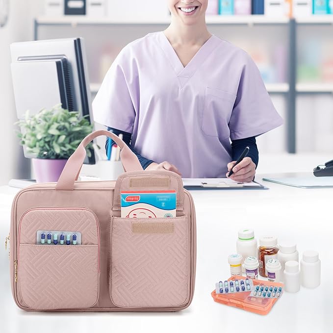Damero Medicine Organizer, Pill Bottles Storage Travel Bag for Prescription Medication, Medical Supplies - Misty Rose