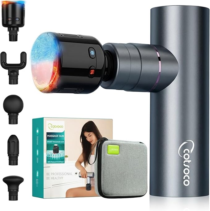 cotsoco Mini Deep Tissue Massage Gun with Heat and Cold Therapy, Full-Metal Handheld Electric Massager for Muscle Pain Relief, Portable Percussion Massage Gun for Athletes and Recovery