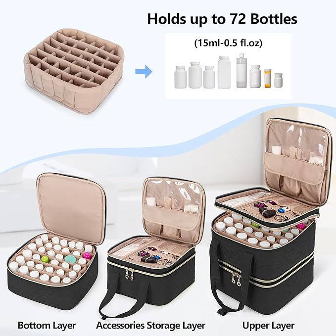 Yarwo Pill Bottle Organizer Storage Bag, 3 Layers Medicine Travel Case Empty with Demountable Design and Dividers for Pills, Potions, Vitamins and Emergency First Aid Supplies, Black (PATENT DESIGN)