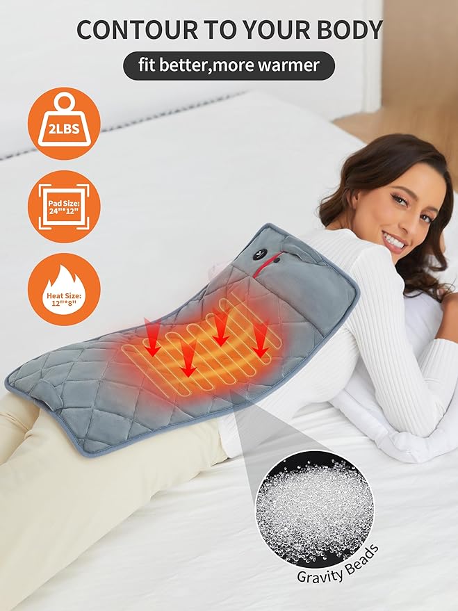 Vofuoti Portable Heating Pad, Cordless Weighted Heating Pads with 10000mAh Battery and 3 Heat Settings, Electric Heated Pad for for Back, Abdomen, Neck & Shoulder, Gift for Family, 12" x 24"