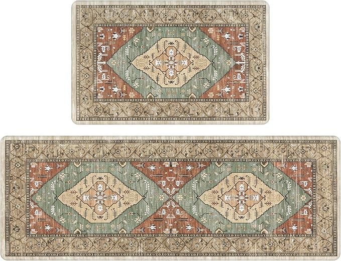 Pauwer Anti Fatigue Kitchen Mat Set of 2 Non Slip Kitchen Mats for Floor Cushioned Kitchen Rugs Comfort Standing Mat Farmhouse Waterproof PVC Foam Kitchen Floor Mat Runner