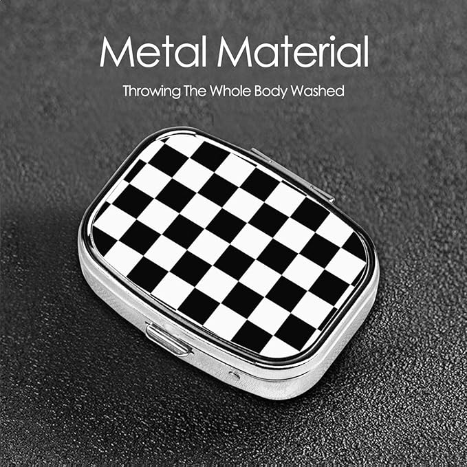 Small Pill Case Black and White Race Waving Checkered, Travel Pill Organizer Pill Box Portable Medicine Organizer, Cute Pill Holder Container for Vitamin, Fish Oil