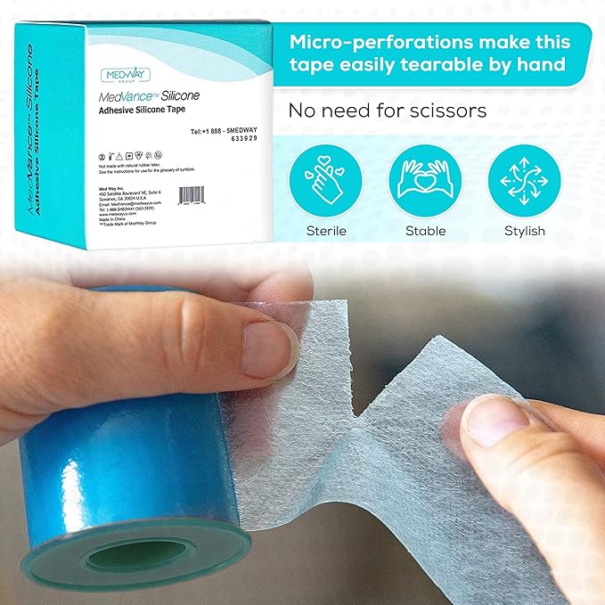 Medvance Soft Silicone Tape with Perforation for Easy Cut Size - 1" Width (3 Pack, 5 Yards)