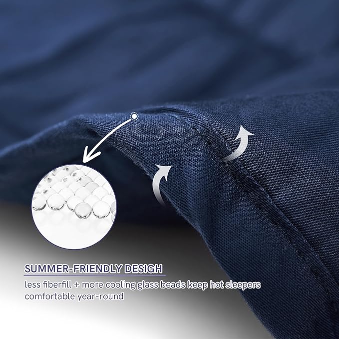 YnM Cotton King Size Weighted Blanket for Adults (88x104 Inches, 20 Pounds, Navy), Smallest Compartments with Cooling Glass Beads,Heavy Blanket for Two Persons of 90~160lbs on Queen or King Bed