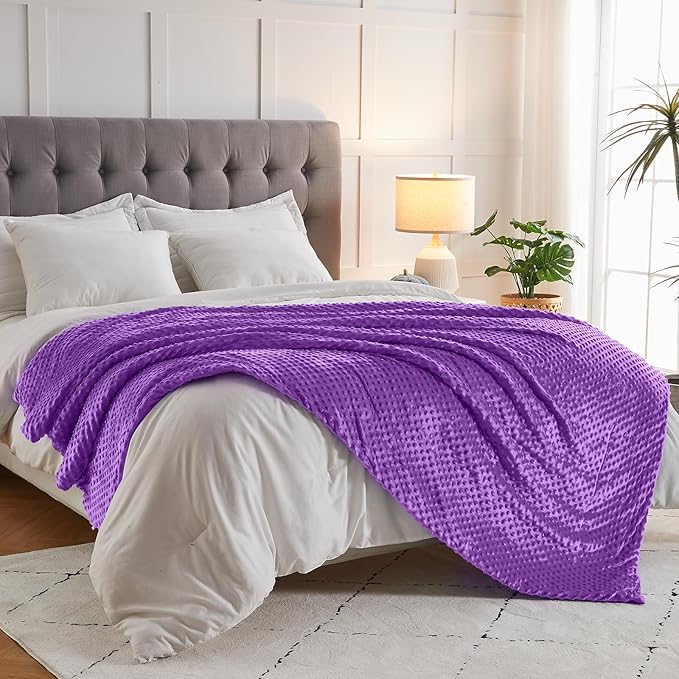 yescool Weighted Blanket for Adults (15 lbs, 60" x 80", Violet) Heavy Blanket for Sleeping Perfect for 140-160 lbs, Queen Size Breathable Blanket with Premium Glass Bead, Machine Washable