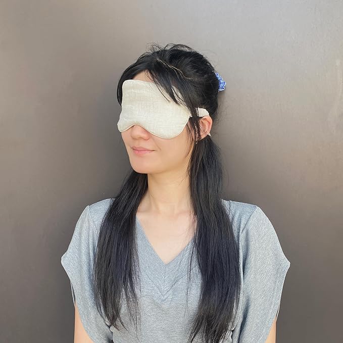 Sleep Mask Linen Eye Mask with Elastic Band,Comfort Sleeping Shade for Nighttime Sleeping, Traveling & Napping,Side Sleeper Eye Cover Cooling with Travel Bag Gift Package(Dark Olive)