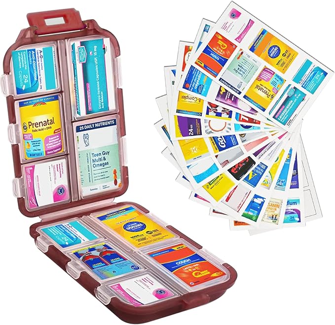 INVODA 7-Day Pill Organizer with Medicine Labels Travel Pill Case Compact, Portable Medication Organizer for Daily Use (3.7 x 2.4 x 1.18 Inches)