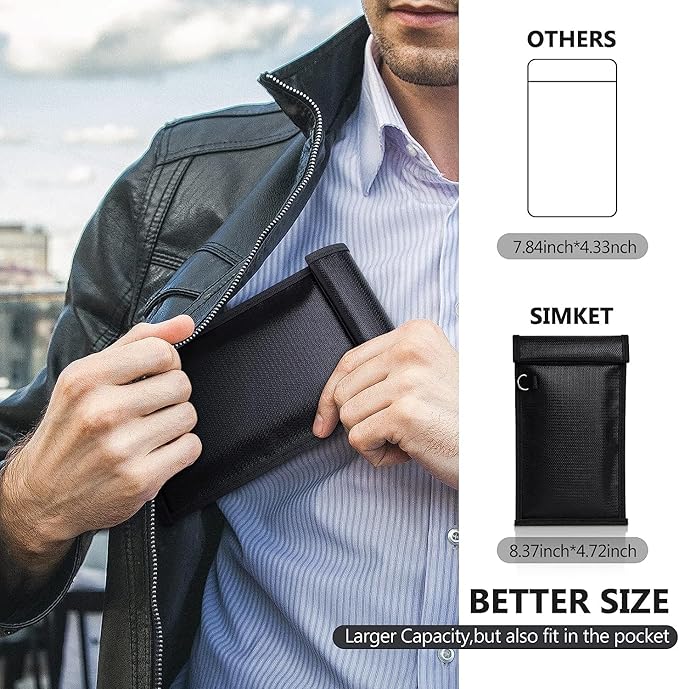 Simket Faraday Bags for Phones and Car Key 2 Pack, Signal Blocking Pouch, Cell Phone Signal Jammer, Car Key/WiFi/RFID/GPS Signal Blocker Black (m)