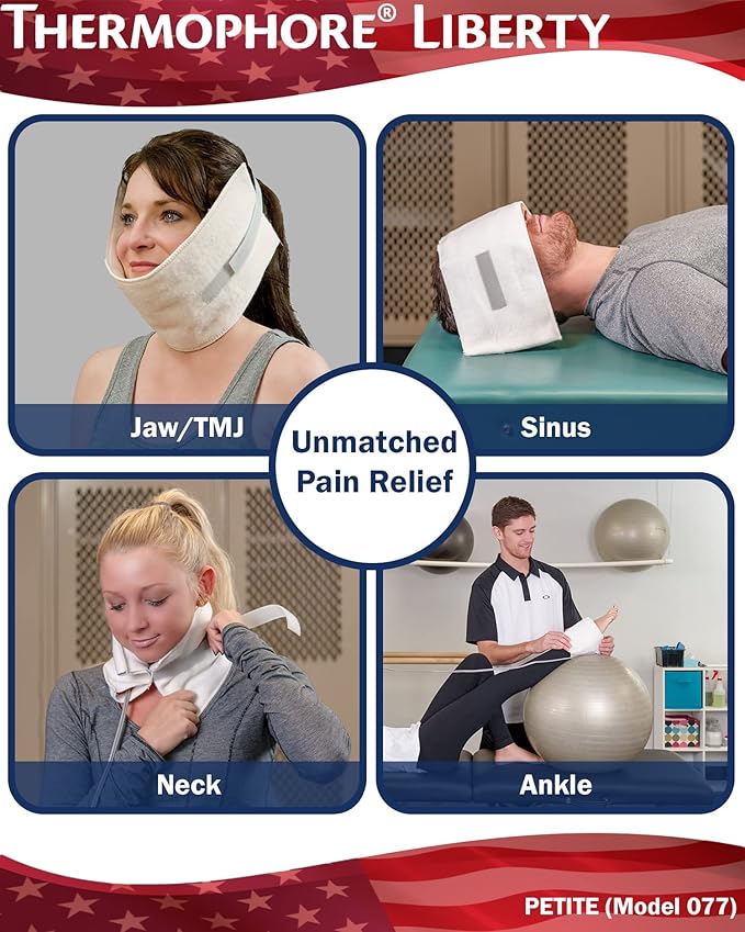 Assembled in The USA - Thermophore Liberty - Moist Heating pad for jaw Neck and Sinus Pain Relief - Electric with auto Shut Off and Specialty Cover Petite Size 4" x 17"