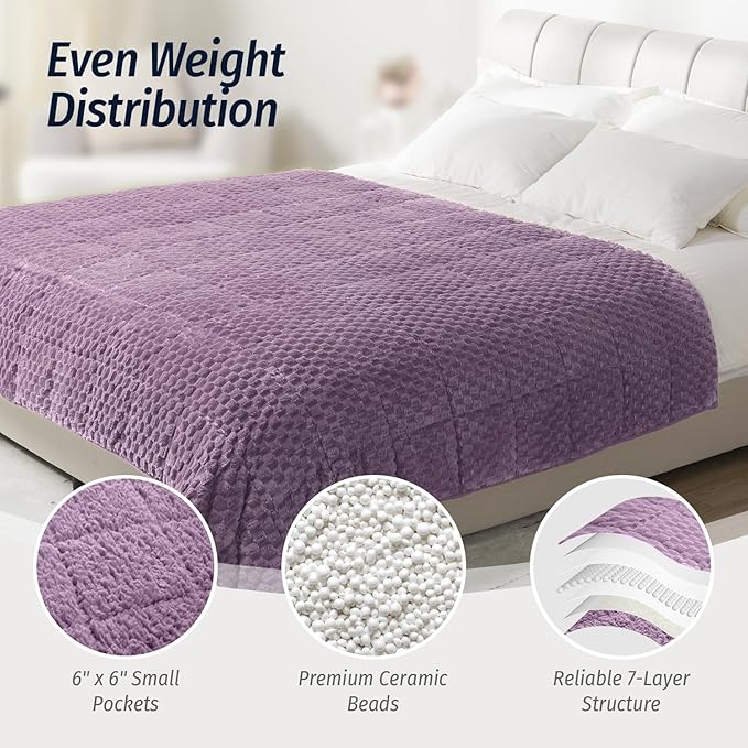 Wemore Fleece Weighted Blanket for Adults (60" x 80" 15lbs, Purple), Dual Sided Cozy Soft Sherpa Heavy Blanket, 3D Imitation Turtle Shell Warm Jacquard Flannel Weighted Blankets for Couch and Bed
