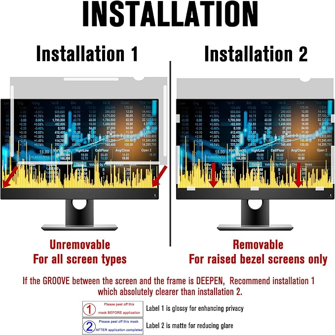 ZYY 32 Inch(diagonal) Computer Privacy Screen Filter (27 5/8 × 15 5/8) With Anti Glare,Blocks 96% UV,Anti Scratch Privacy Screen Protector Film 16:9 Aspect Ratio For Desktop Computer Monitor