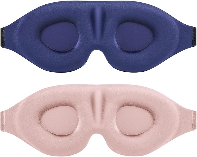 Sleep Eye Mask for Men Women 2 Pack 3D Contoured Cup Sleeping Mask & Blindfold, Concave Molded Night Sleep Mask, Block Out Light, Soft Comfort Eye Shade Cover for Travel Yoga Nap, Pink & Blue