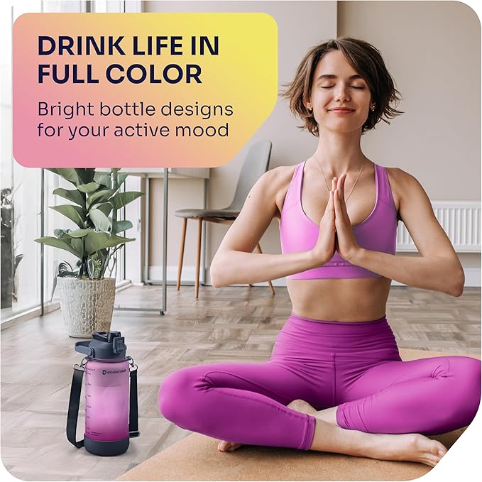 1/2 Gallon Water Bottle with 74.3 oz Capacity - Motivational Time Markers for Daily Hydration Goals - Leakproof BPA Free Tritan with Removable Straw