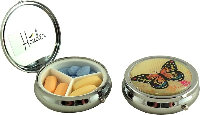 Houder Designer Pill Box Decorative Pill Case with Gift Box - Carry Your Meds in Style (Butterfly)