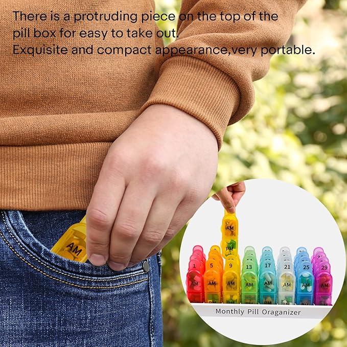 Monthly Pill Organizer 2 Times A Day, Greencycle 30 Day Medicine Organizer, AM PM Pill Cases, 4 Week Pill Box, Small Compartments to Hold Vitamins Fish Oil Supplements Great for Travel