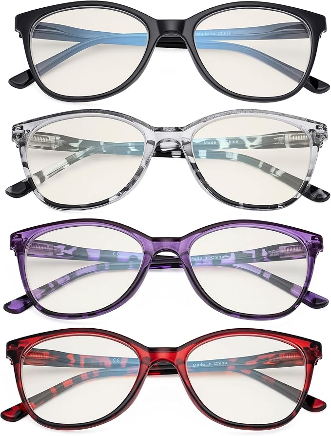 Eyekepper 4 Pack Oversized Blue Light Filter Glasses - Cat Eye Design Computer Reading Glasses for Women Anti Screen Glare Blocking Digital Blue Rays +1.50