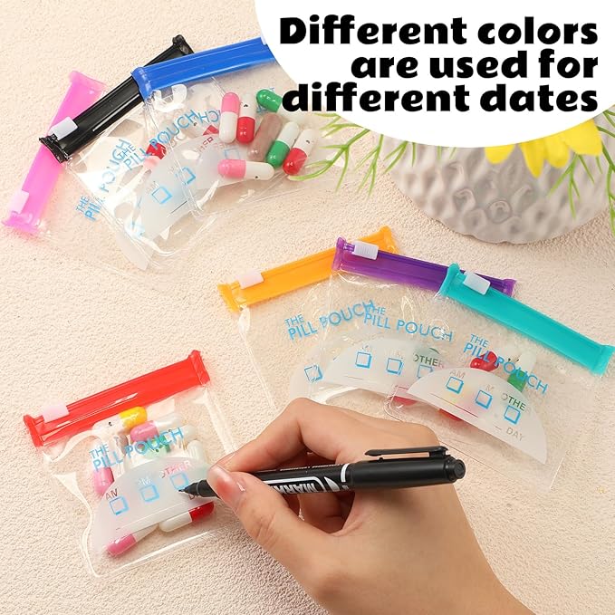 Sherr 35 Pcs Pill Pouch Bags Zippered Pill Pouch Set Reusable Translucent Medicine Organizer Self Sealing Medicine Organizer Travel Plastic Bags with Slide Lock for Storage(Vivid,Vivid Colors)