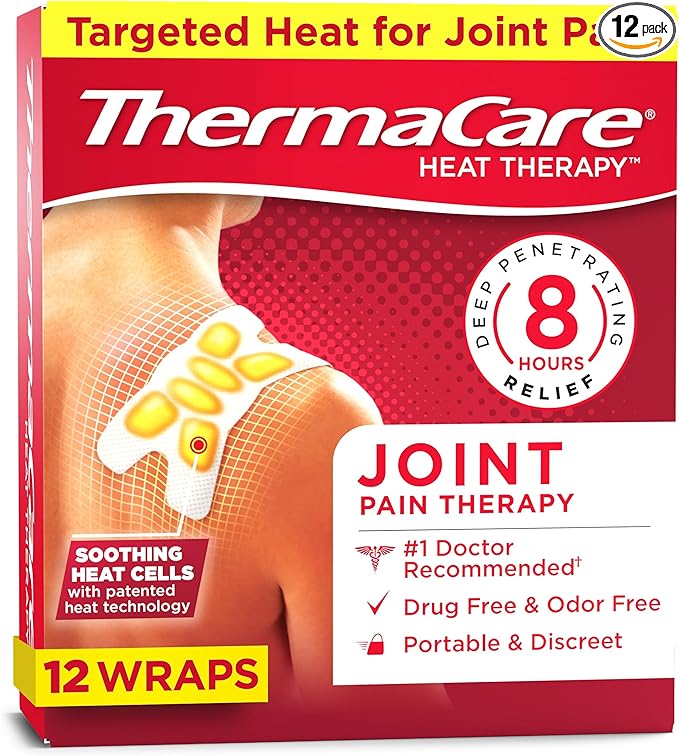 ThermaCare Portable Heating Pads - Adhesive, Disposable HeatWraps for Joint & Muscle Pain Relief - Multi-Purpose, Drug-Free Therapy with Flexible Fit (12-Count - 3 Packs of 4)