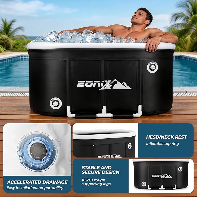 Upgrade 123 Gal Large Oval Ice Bath Tub for Athletes- Portable Bathtub,Foldable Multi-Layered,Bathtubs with Cover Cold Plunge Tub for Athletes, Home Gym, Outdoor Recovery Use