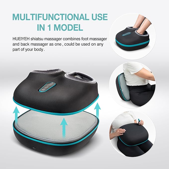 2-in-1 Shiatsu Foot and Back Massager with Heat, Foot Warmer Heating Pad for Circulation and Pain Relief, Plantar Fasciitis, Adjustable Kneading Massagers, Gifts for Women,Men