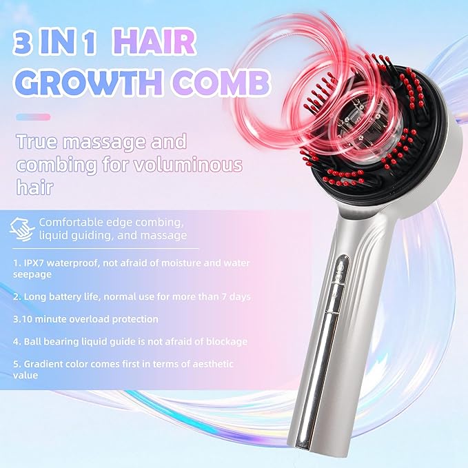 3-in-1 Hair Oil Applicator & Cordless Electric Head Massager,Electric Scalp Massager,IPX7 Waterproof, Portable Scalp Brush for Home & Travel